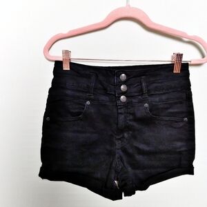Aeropostale Black Denim Super High Rise Midi Shorts Size 6 Regular